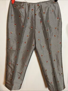 Black & White Gingham Women Pants with Red Embroidered Accent